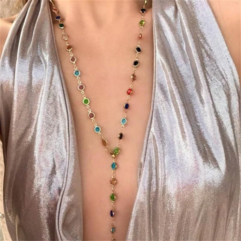 KURTCB Rhinestone Necklace for Women Boho Long Y Lariat Necklace Colorful Summer Beach Jewelry - Image 5